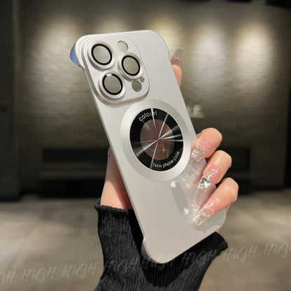 Casing ponsel Apple tanpa bingkai cat metalik dengan tanda bocor magnetik 