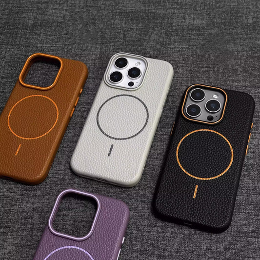 Casing iPhone magnetik lingkaran halus bermotif leci