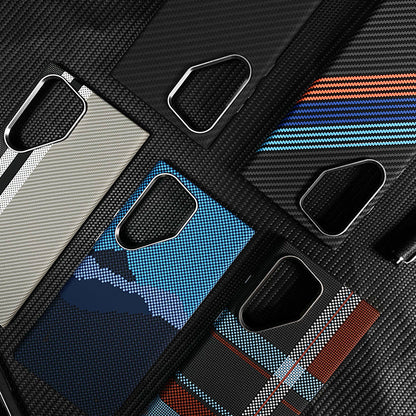 Casing Ponsel Magnetik Samsung Serat Karbon Kevlar Bercahaya 