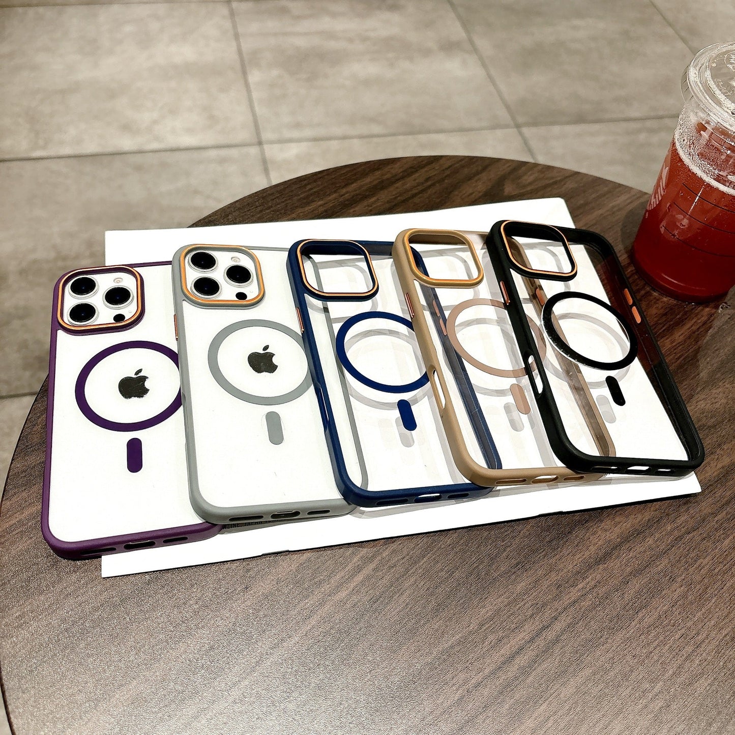 Casing iPhone magnetik warna kontras kuku cincin 