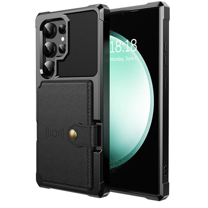 Casing ponsel Samsung berbahan kulit magnetik untuk mobil 