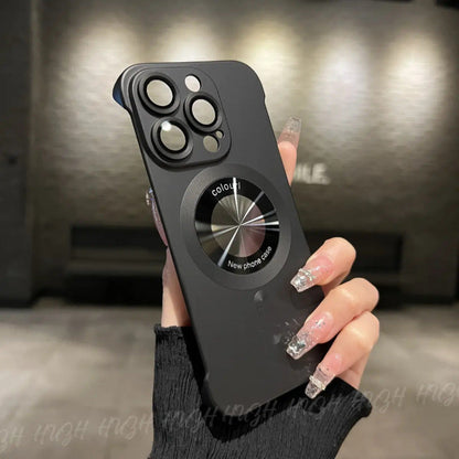 Casing ponsel Apple tanpa bingkai cat metalik dengan tanda bocor magnetik 