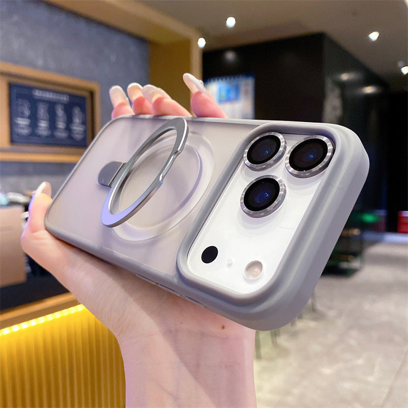 Magnetic fulcrum stand with skin-friendly frosted texture for Apple phone cases