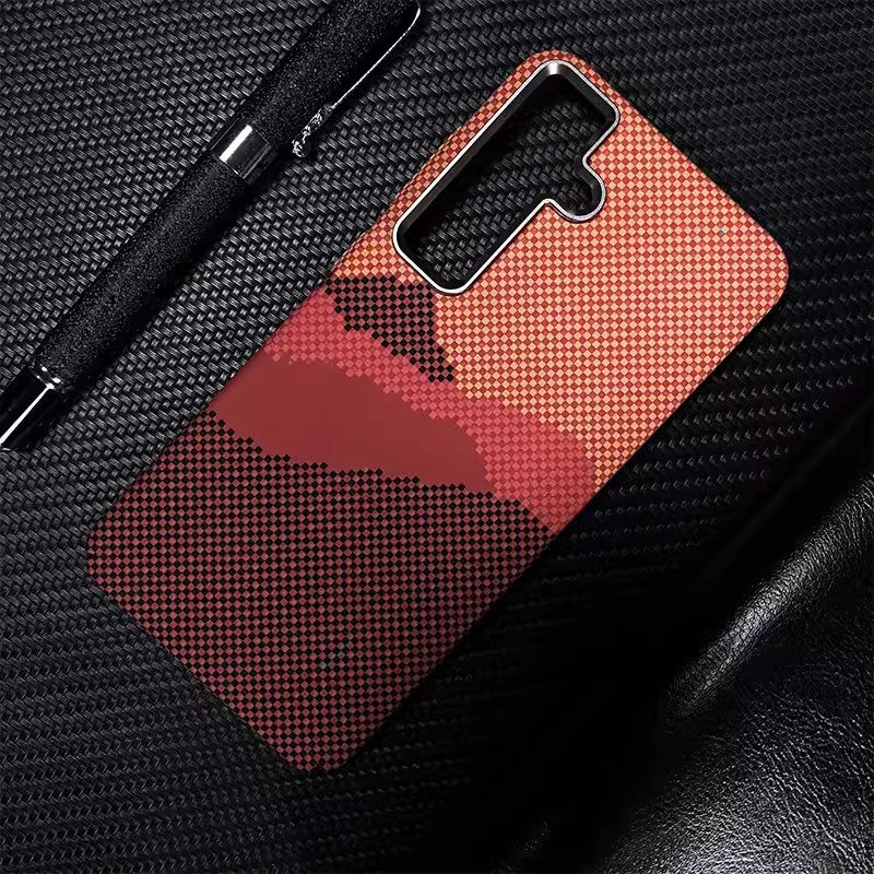 Casing Ponsel Magnetik Samsung Serat Karbon Kevlar Bercahaya 