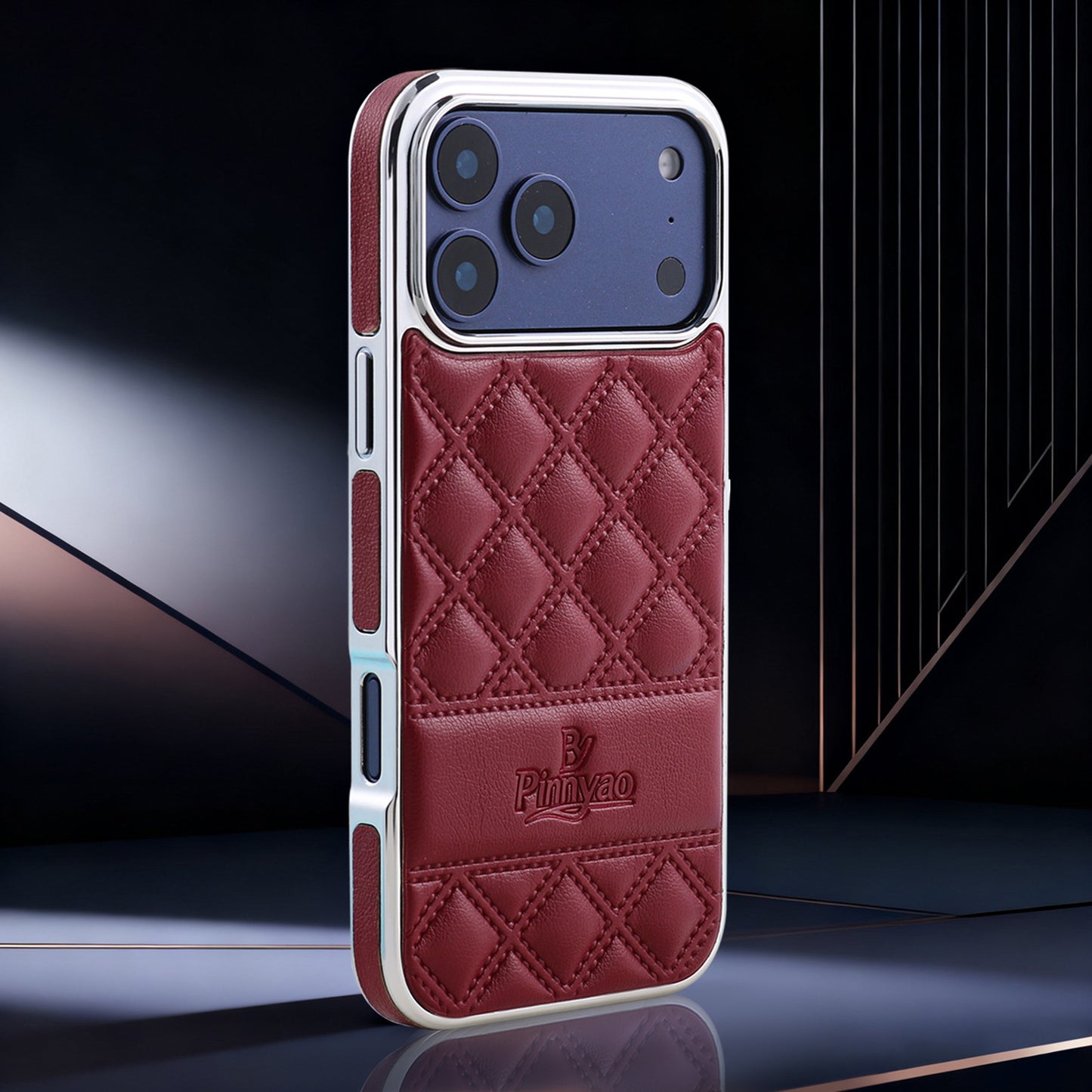 Casing ponsel Apple tiga sisi berbahan kulit