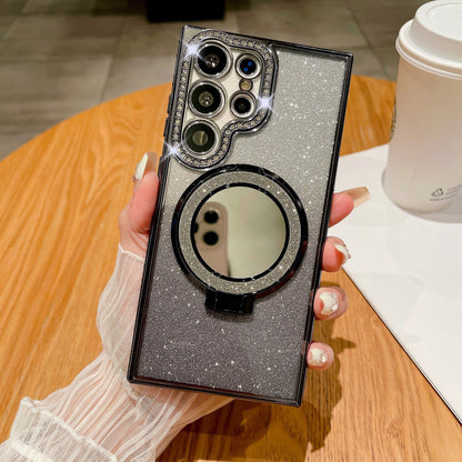 Casing ponsel Samsung magnetik dengan lapisan berlian imitasi elektroplating dan cermin berkilau 