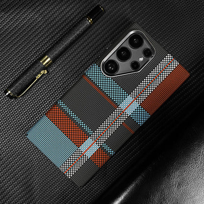 Casing Ponsel Magnetik Samsung Serat Karbon Kevlar Bercahaya 