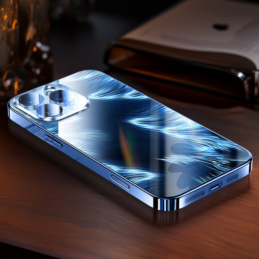 Casing ponsel Apple berlapis kaca berlapis benang bulu kristal es