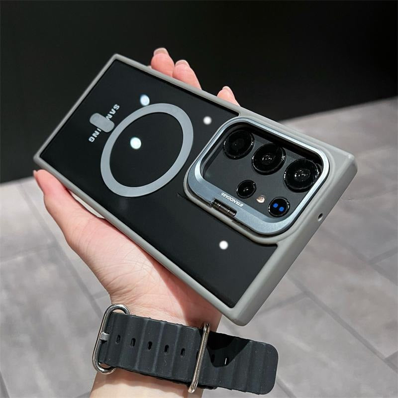 Casing ponsel Samsung magnetik braket logam tak terlihat 
