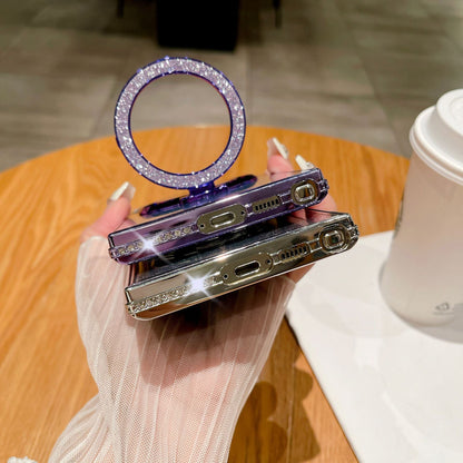Casing ponsel Samsung magnetik dengan lapisan berlian imitasi elektroplating dan cermin berkilau 