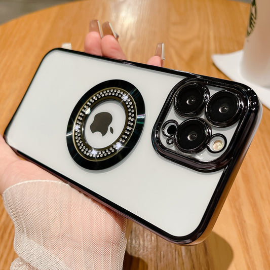 Casing ponsel Apple dengan berlian imitasi air magnetik dan tanda hilang dengan pelapisan listrik