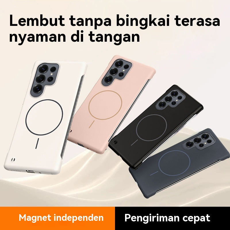 Casing ponsel Samsung tanpa bingkai warna solid dengan lingkaran tipis dan magnet yang terasa di kulit