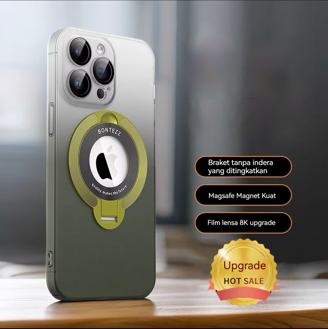 Casing ponsel Apple dengan braket magnetik gradien yang terasa di kulit