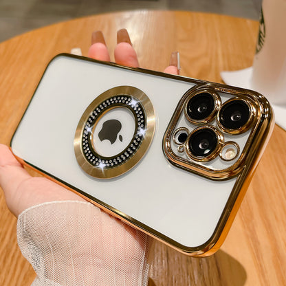 Casing ponsel Apple dengan berlian imitasi air magnetik dan tanda hilang dengan pelapisan listrik