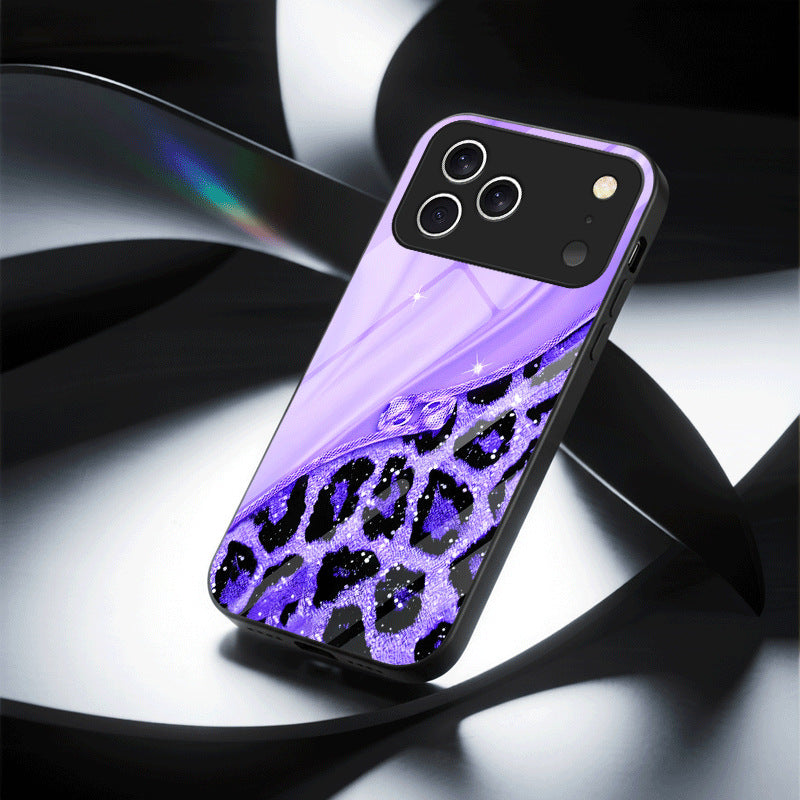Casing Ponsel Apple Kaca Motif Macan Tutul Mengkilap