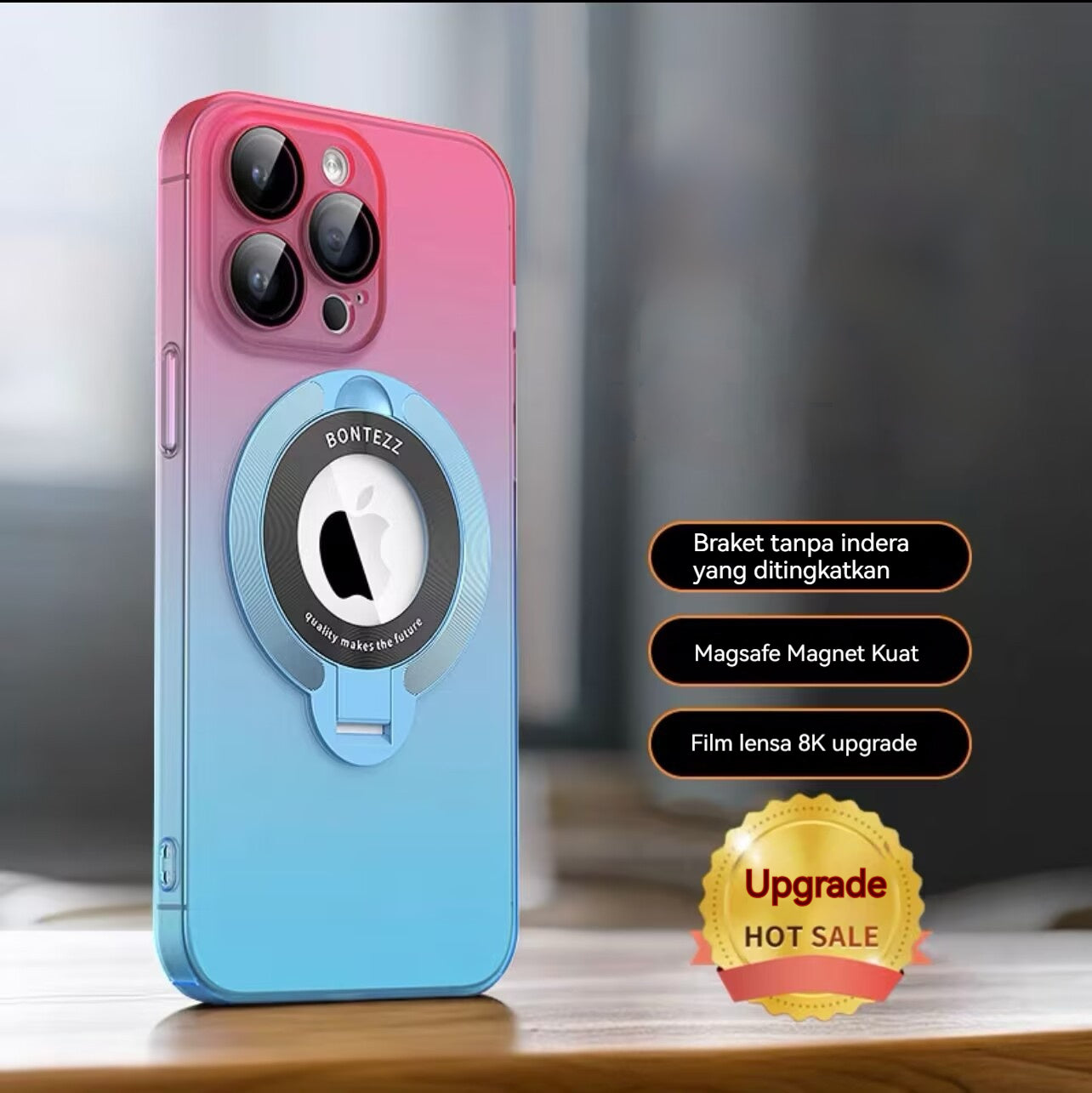 Casing ponsel Apple dengan braket magnetik gradien yang terasa di kulit