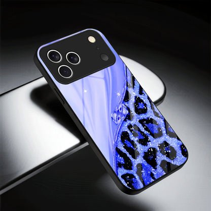 Casing Ponsel Apple Kaca Motif Macan Tutul Mengkilap