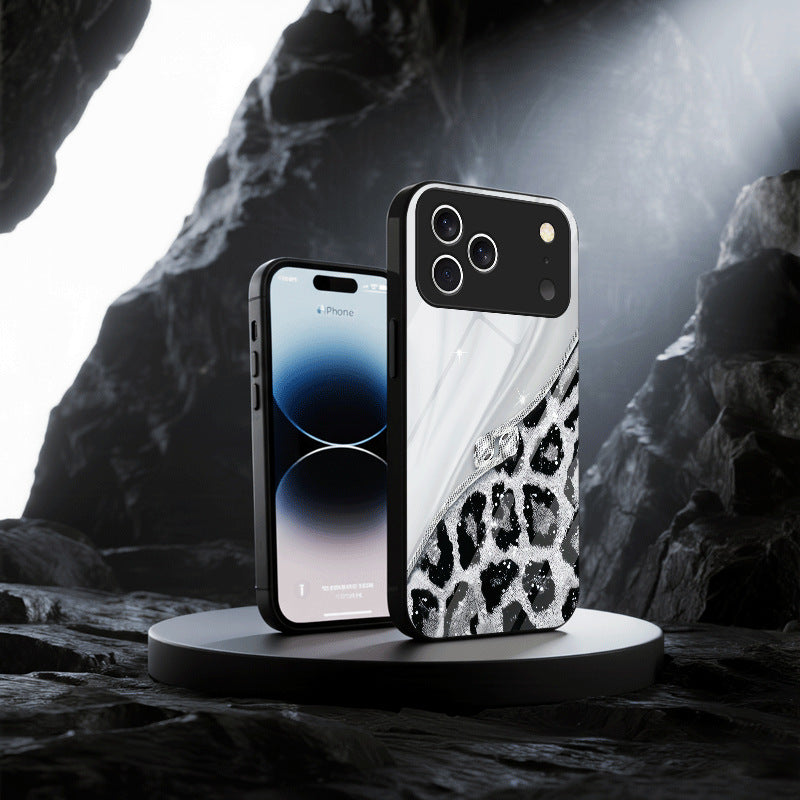 Casing Ponsel Apple Kaca Motif Macan Tutul Mengkilap