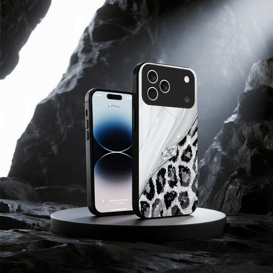 Casing Ponsel Apple Kaca Motif Macan Tutul Mengkilap