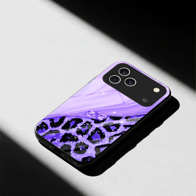 Casing Ponsel Apple Kaca Motif Macan Tutul Mengkilap
