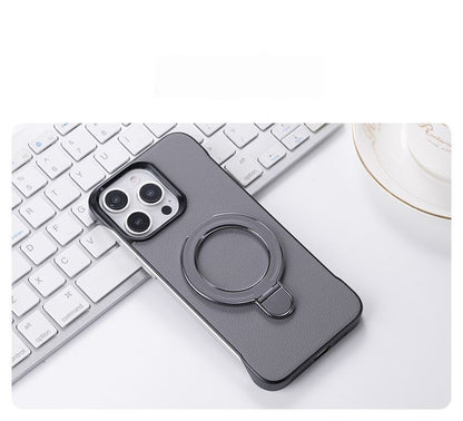 Leather-textured frameless magnetic stand Apple phone case