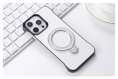 Leather-textured frameless magnetic stand Apple phone case