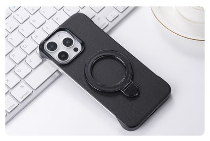 Leather-textured frameless magnetic stand Apple phone case