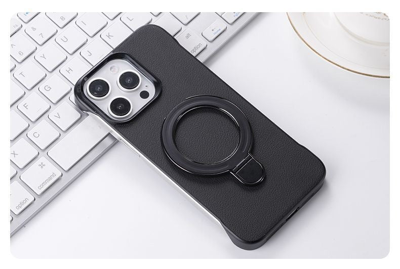 Leather-textured frameless magnetic stand Apple phone case