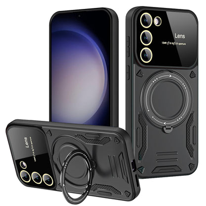 Casing Ponsel Magnetik Samsung dengan Cincin Braket U dan Jendela Besar