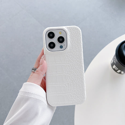 Casing ponsel Apple setengah cakupan bermotif buaya premium