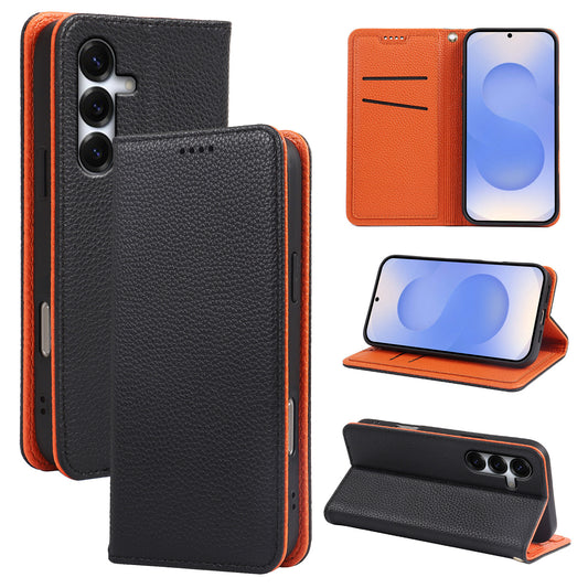 Casing ponsel Samsung flip magnetik kuat motif leci dua warna