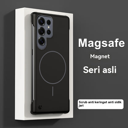 Casing ponsel Samsung tanpa bingkai warna solid dengan lingkaran tipis dan magnet yang terasa di kulit