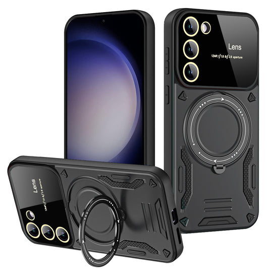 Casing Ponsel Magnetik Samsung dengan Cincin Braket U dan Jendela Besar