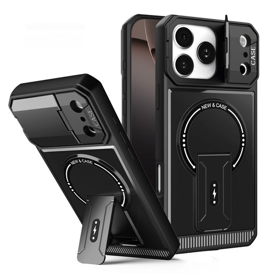 Casing ponsel Apple magnetik dengan braket anti jatuh empat sudut