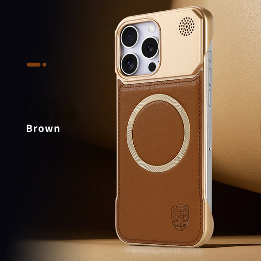 Casing iPhone magnetik tanpa batas dengan motif kulit aromaterapi