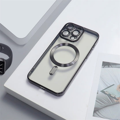 Casing iPhone magnetik berlapis elektro dengan film lensa bawaan