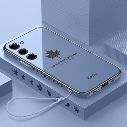 Casing Ponsel Persegi Samsung Electroplating Maple Leaf