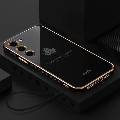 Casing Ponsel Persegi Samsung Electroplating Maple Leaf