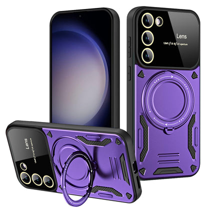 Casing Ponsel Magnetik Samsung dengan Cincin Braket U dan Jendela Besar