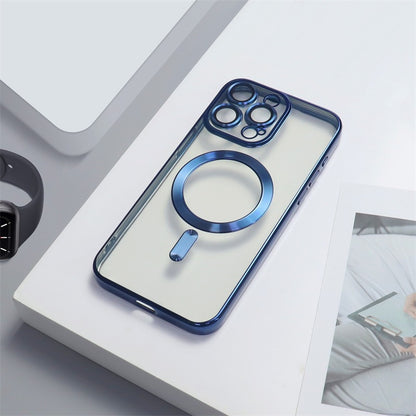 Casing iPhone magnetik berlapis elektro dengan film lensa bawaan