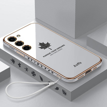 Casing Ponsel Persegi Samsung Electroplating Maple Leaf