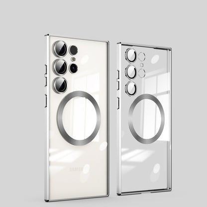 Casing ponsel Samsung kaca transparan magnetik elektroplating all-inclusive