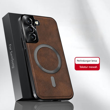 Casing ponsel Samsung berbahan kulit berkualitas tinggi dengan warna solid