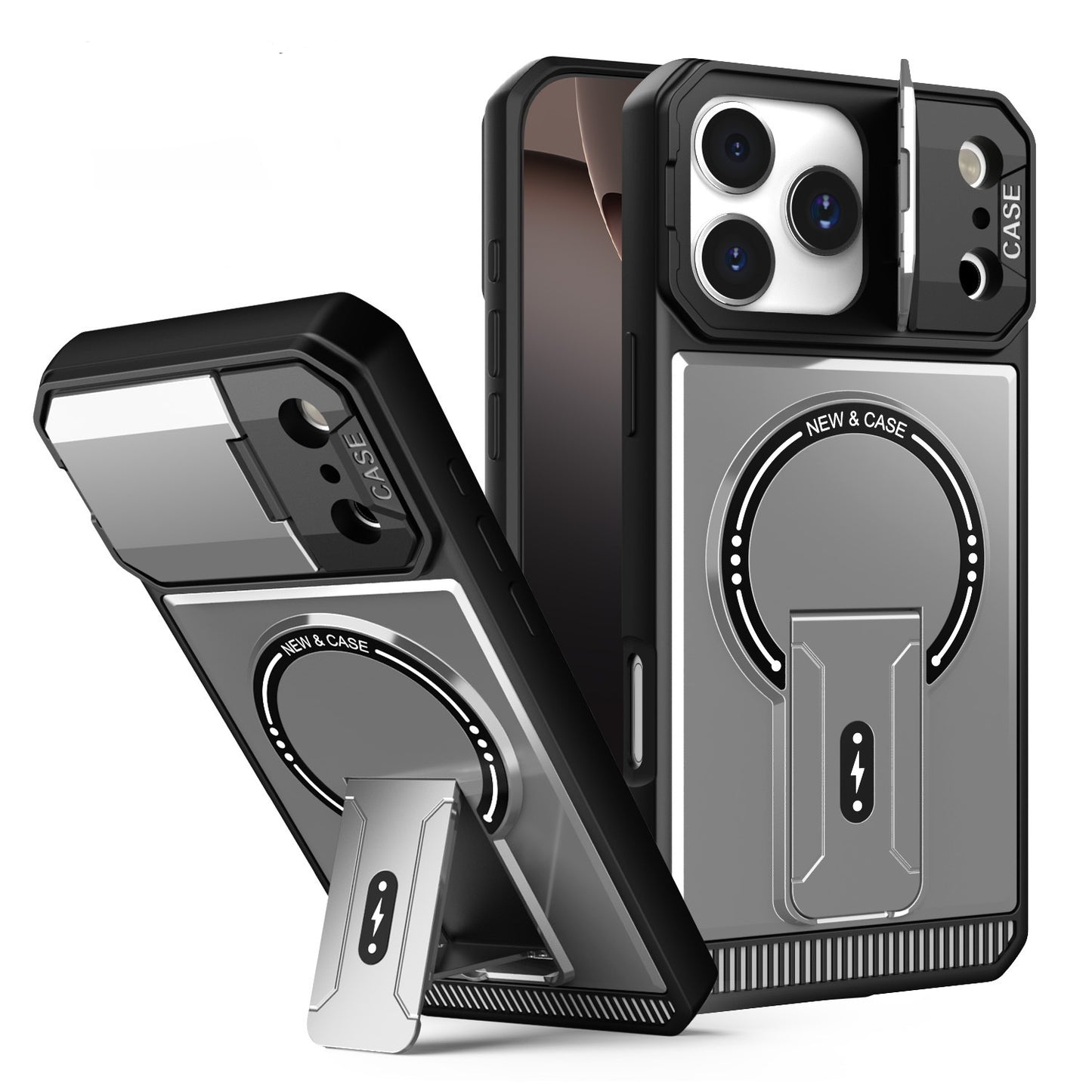 Casing ponsel Apple magnetik dengan braket anti jatuh empat sudut