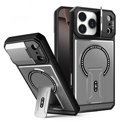 Casing ponsel Apple magnetik dengan braket anti jatuh empat sudut