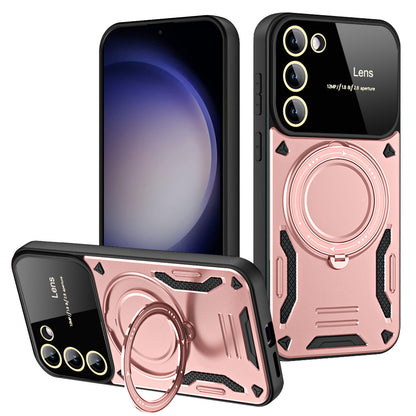 Casing Ponsel Magnetik Samsung dengan Cincin Braket U dan Jendela Besar