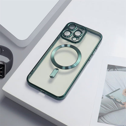 Casing iPhone magnetik berlapis elektro dengan film lensa bawaan