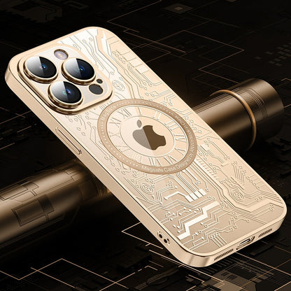 Casing iPhone magnetik berpola papan sirkuit PC berlapis elektro