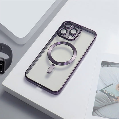 Casing iPhone magnetik berlapis elektro dengan film lensa bawaan