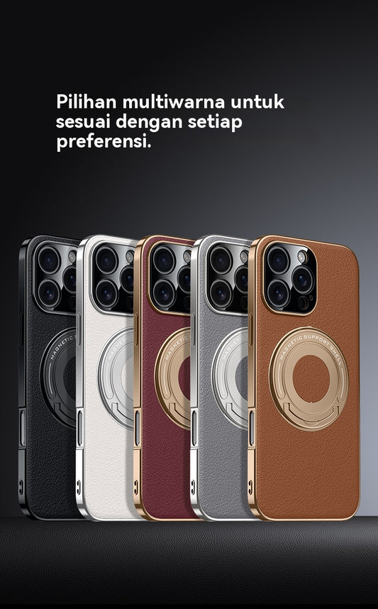 Braket batang tarik kulit polos casing ponsel Apple magnetik